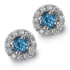 Pendientes de oro blanco con topacio azul y orla de diamantes