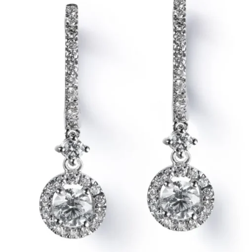 Pendientes de oro blanco con diamante talla brillante y brillantes