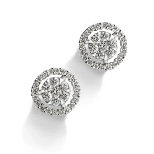 Pendientes de oro blanco con diamantes y orla de diamantes