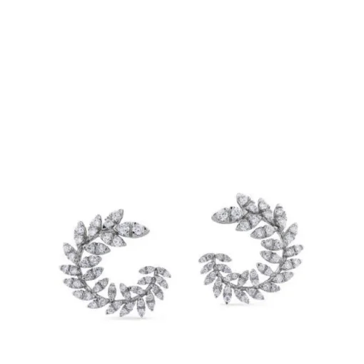 Pendientes de oro blanco en rama circular con diamantes