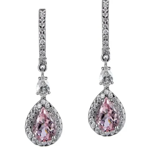 Pendientes de oro blanco con morganita talla pera y diamantes