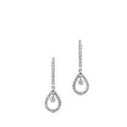 Pendientes de oro blanco con lágrima de pavé de diamantes y diamante al aire