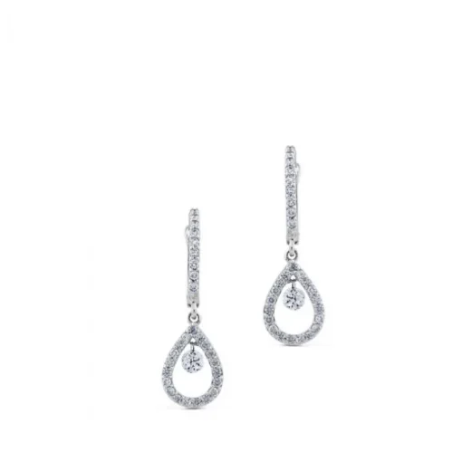 Pendientes de oro blanco con lágrima de pavé de diamantes y diamante al aire