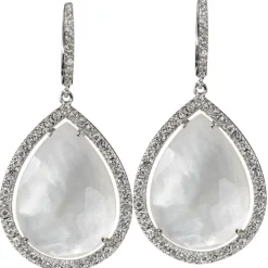 Pendientes de oro blanco con Piedra de Luna y diamantes