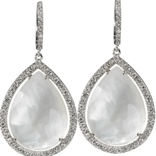 Pendientes de oro blanco con Piedra de Luna y diamantes