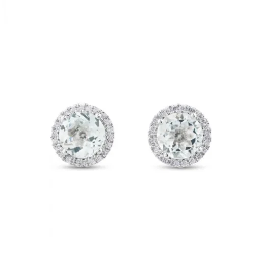 Pendientes de oro blanco con aguamarinas y orla de pavé de diamantes