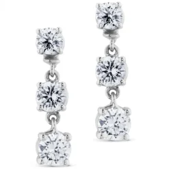 Pendientes de oro blanco con 3 diamantes en garra articulados