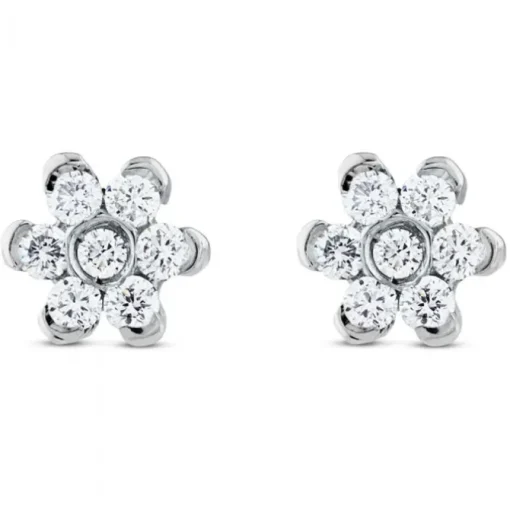 Pendientes de oro blanco con diamantes en forma de flor