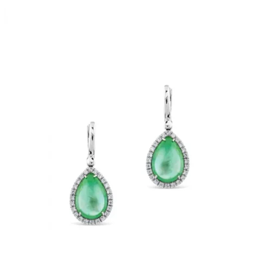 Pendientes de oro blanco con doblete de esmeralda y nacar talla marquise con orla de pavé de diamantes