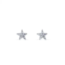 Pendientes de oro blanco forma estrella con pavé de diamantes