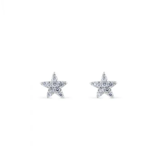 Pendientes de oro blanco forma estrella con pavé de diamantes