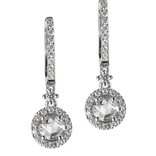 Pendientes de oro blanco con diamante redondo y brillantes