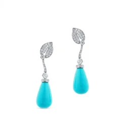 Pendientes de oro blanco largos con turquesas
