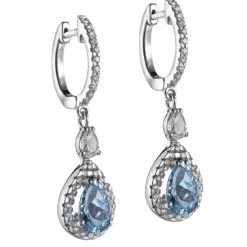 Pendientes de oro blanco con aguamarina talla pera y diamantes