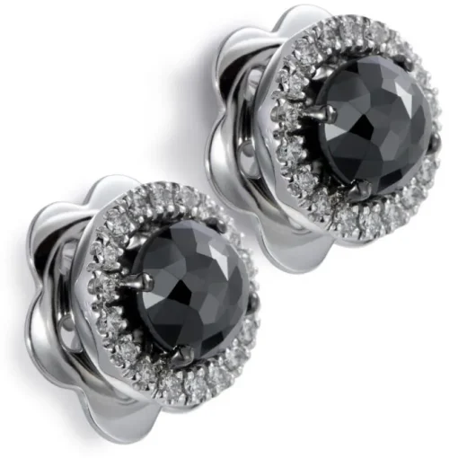 Pendientes de oro blanco con diamantes negros y orla de brillantes