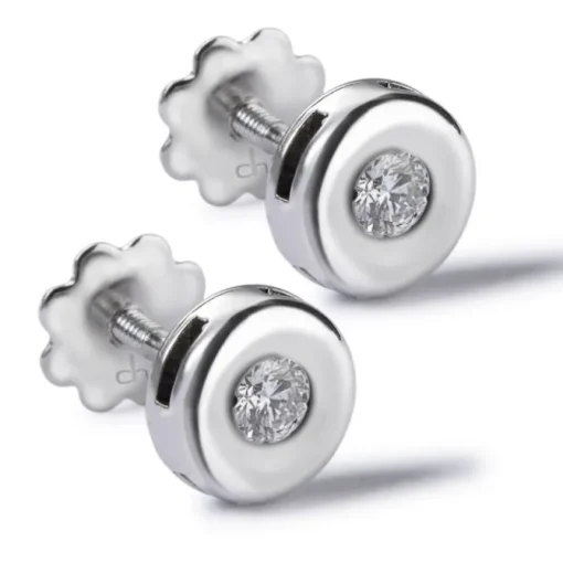 Pendientes de oro blanco con diamantes en chatón 0.10 quilates