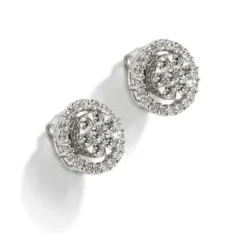 Pendientes de oro blanco con diamantes y orla de diamantes