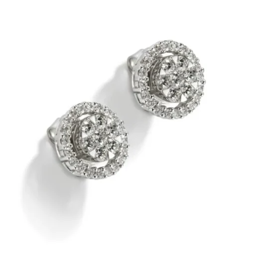 Pendientes de oro blanco con diamantes y orla de diamantes