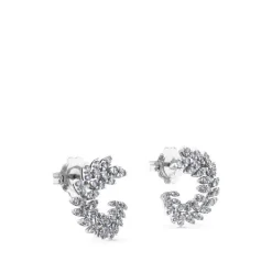Pendientes de oro blanco en rama circular con diamantes