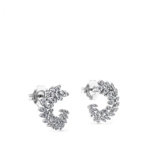 Pendientes de oro blanco en rama circular con diamantes