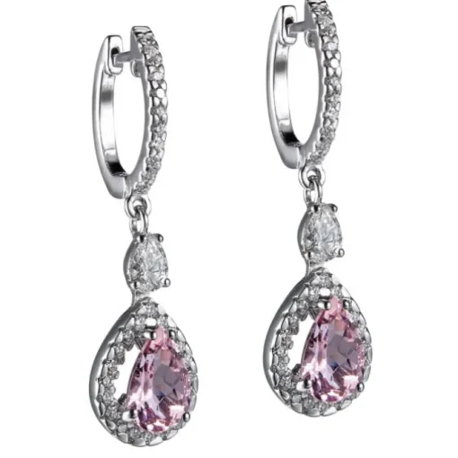 Pendientes de oro blanco con morganita talla pera y diamantes