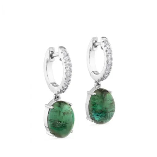 Pendientes de oro blanco con pavé de diamantes y turmalina verde