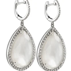 Pendientes de oro blanco con Piedra de Luna y diamantes