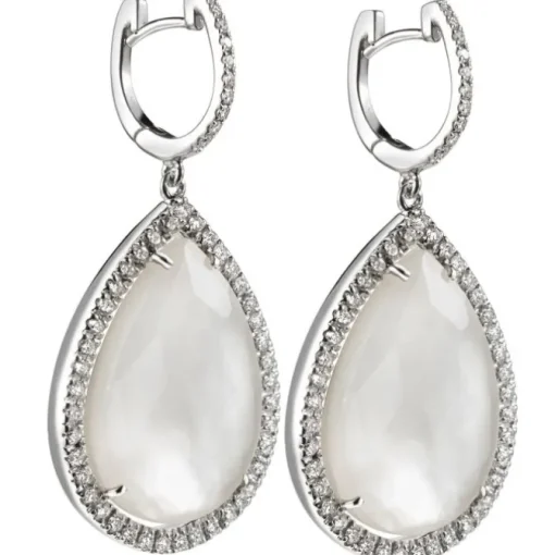 Pendientes de oro blanco con Piedra de Luna y diamantes