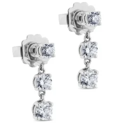 Pendientes de oro blanco con 3 diamantes en garra articulados