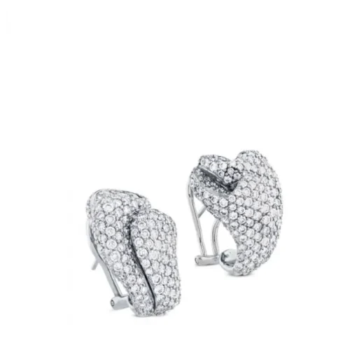 Pendientes de oro blanco con pliegue y pavé de diamantes