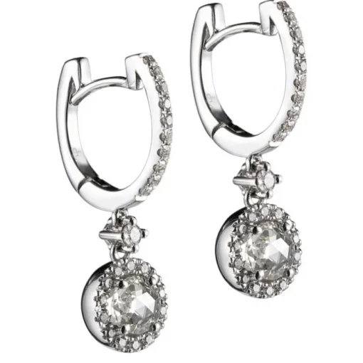 Pendientes de oro blanco con diamante redondo y brillantes