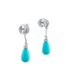 Pendientes de oro blanco largos con turquesas