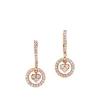 Pendientes de oro rosa con corazón de 3 diamantes y pavé de diamantes
