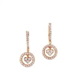 Pendientes de oro rosa con corazón de 3 diamantes y pavé de diamantes