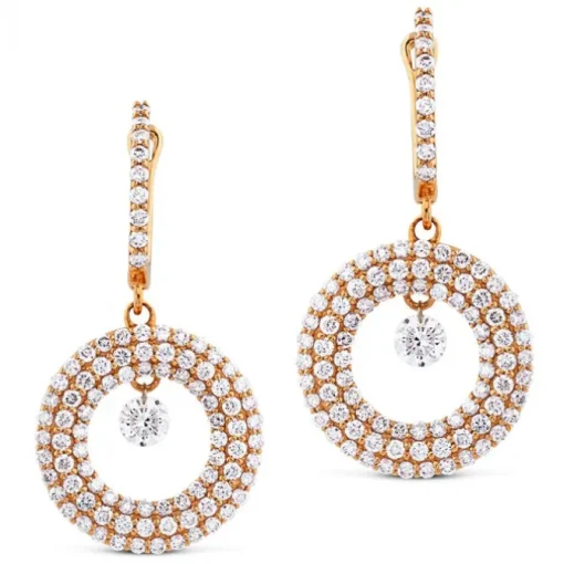 Pendientes de oro rosa con círculo de pavé de diamantes y diamante al aire