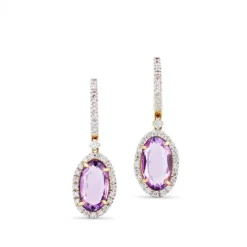 Pendientes de oro rosa con diamantes y amatista