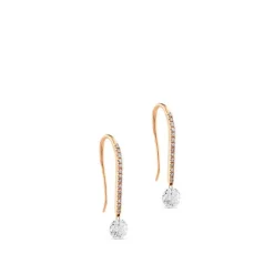 Pendientes de oro rosa con hilera de diamantes y diamante al aire