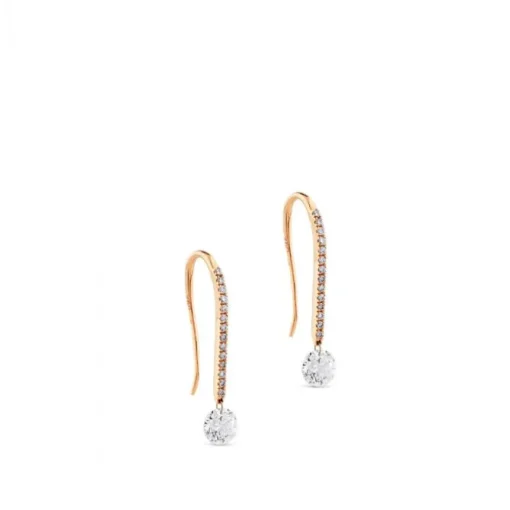 Pendientes de oro rosa con hilera de diamantes y diamante al aire