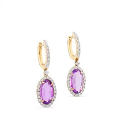 Pendientes de oro rosa con diamantes y amatista