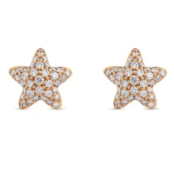 Pendientes de oro rosa forma estrella con pavé de diamantes