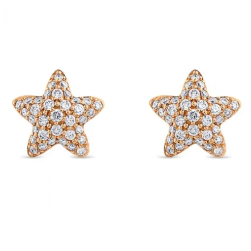 Pendientes de oro rosa forma estrella con pavé de diamantes