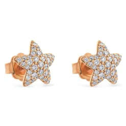 Pendientes de oro rosa forma estrella con pavé de diamantes