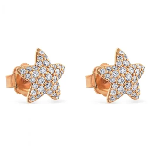 Pendientes de oro rosa forma estrella con pavé de diamantes