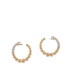 Pendientes de oro rosa semicírculo en bolitas con diamantes