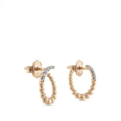 Pendientes de oro rosa semicírculo en bolitas con diamantes