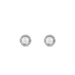 Pendientes de perlas en oro blanco con orla de diamantes