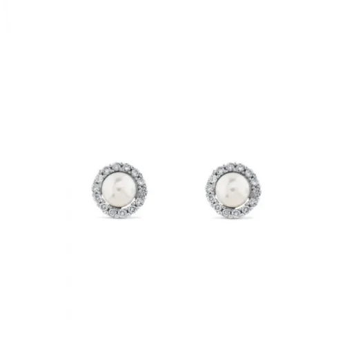 Pendientes de perlas en oro blanco con orla de diamantes