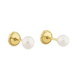 Pendientes de perlas en oro amarillo 4 mm