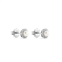 Pendientes de perlas en oro blanco con orla de diamantes