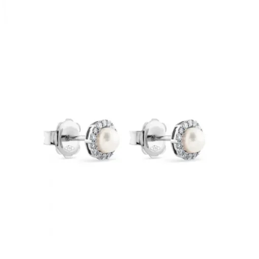 Pendientes de perlas en oro blanco con orla de diamantes